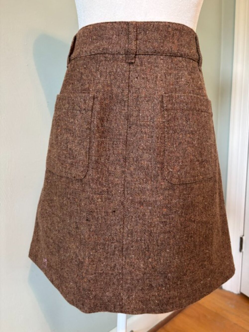 NWT Loft Brown Tweed Wool Blend A-Line Button Front Mini Skirt Women's Size 12T - Picture 5 of 9